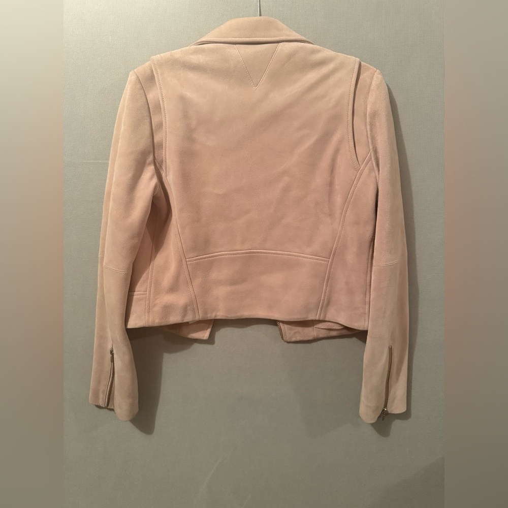 Reformation VEDA Beige Women's Suede Moto Jacket Size Medium Pink Cloud - Picture 4 of 8